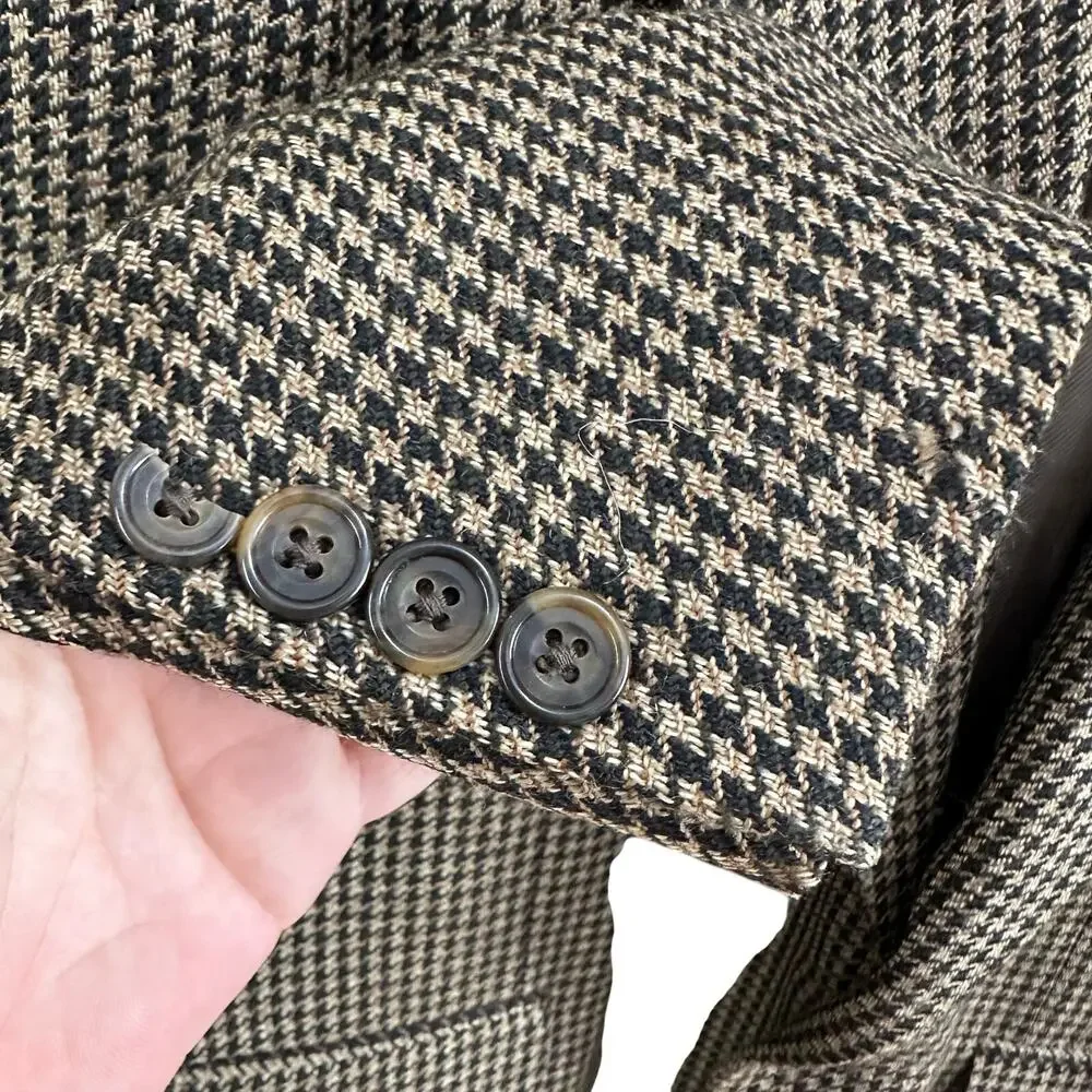 Oscar De La Renta Brown Houndstooth Plaid Blazer Sport Coat  2 Button 42 42R